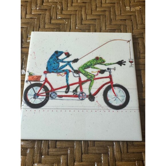 Barton DeGraaf Set Of 2 Ceramic Coasters With Frog Illustrations & Cork Backing - Picture 2 of 6